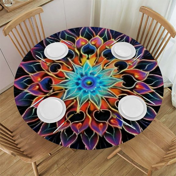 BCIIG Sacred Geometry Round Table Cover Stain Resistant Washable Indoor Outdoor Tablecloth Kitchen Dining Wedding Parties 100% Polyester Fiber 38-42