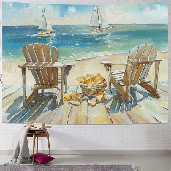 BCIIG Sailboat Beach Scene Tapestry Wall Hanging Unique Style Graphic Tapestries Home Wall Decor Art for Living Room Bedroom Apartment Farmhouse Dorm 50x40inch