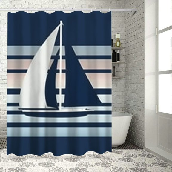 BCIIG Sailboat Stripes Logo Bathroom Decor Set with Hooks, Colorful Luxurious Graphic Print Polyester Fabric Shower Curtain Set, Waterproof Bathroom Shower Curtain Set with Hooks 60x72
