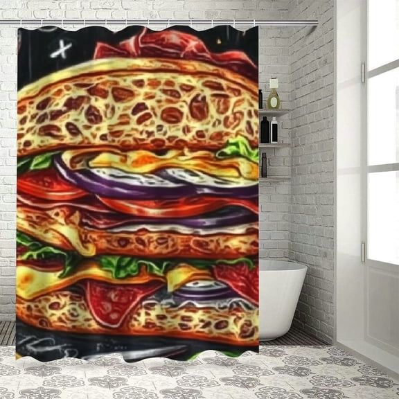 BCIIG Sandwich Bathroom Shower Curtain Set with Hooks, Abstract Premium Polyester Fabric Waterproof Shower Curtain, Vibrant HD Print, Easy Installation, Machine Washable 60"x72