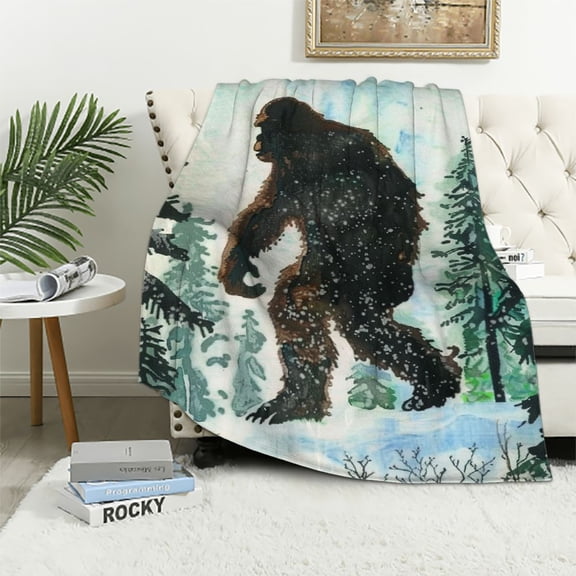 BCIIG  Sasquatch Watercolor Flannel Fleece Bed Blanket Throw Blanket Lightweight Cozy Plush Blanket for Bedroom Living Rooms Sofa Couch  50x60in