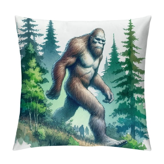 BCIIG  Sasquatch Watercolor Rustic Farmhouse Style Decorative Throw Pillow Cover Cushion Case for Sofa Couch Housewarming Gift Home Decor Cotton Linen
