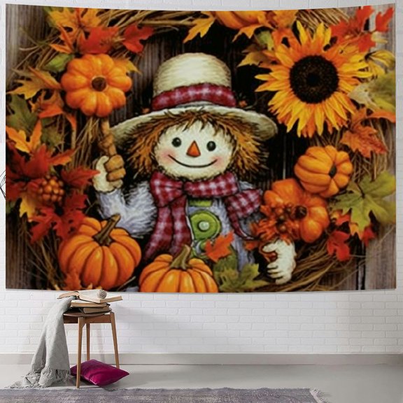 BCIIG Scarecrow Pumpkin Harvest Tapestry Wall Hanging Unique Style for Home Decor, Living Room, Bedroom, Apartment, Farmhouse, Dorm - Thanksgiving Theme 40x60inch