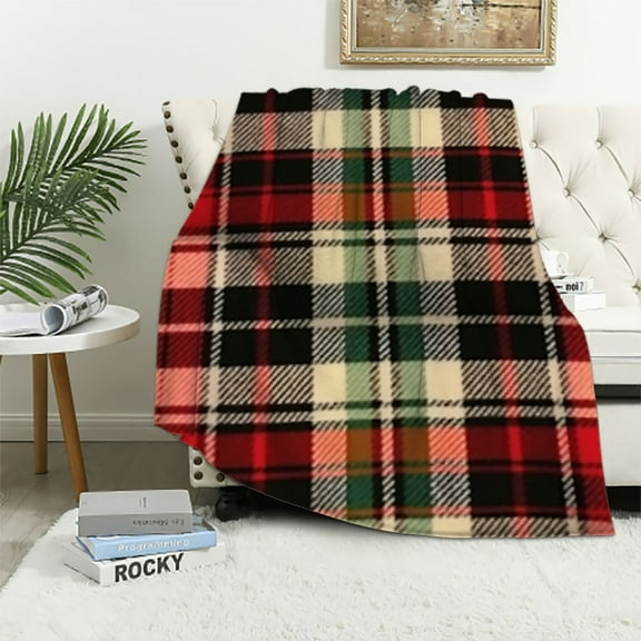 BCIIG Scottish Tartan Red and White Wool Plaid Pattern Flannel Fleece Bed Blanket Throw Blanket Lightweight Cozy Plush Blanket for Bedroom Living Rooms Sofa Couch  60x80in