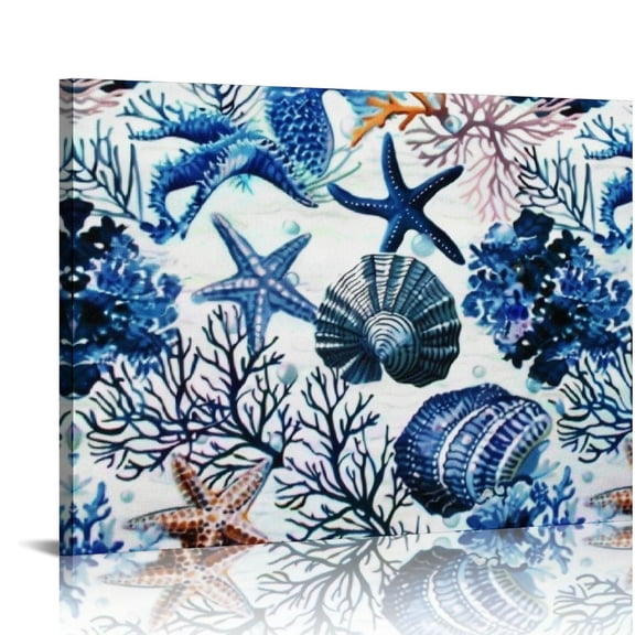 BCIIG Sea Corals Starfish Ocean Canvas Wall Art Print Home Office Decor Set 20x16in