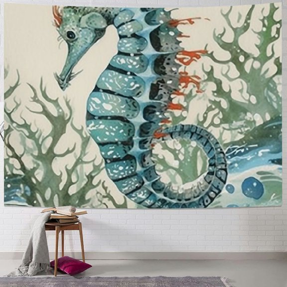 BCIIG Sea Horse Ocean Ukiyo-e Tapestry Wall Hanging Unique Style for Home Decor - Living Room Bedroom Apartment Farmhouse Dorm 60x50inch