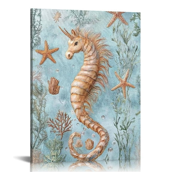 BCIIG Sea Horse Starfish Corals Canvas Print Wall Art Decor 12x16 in
