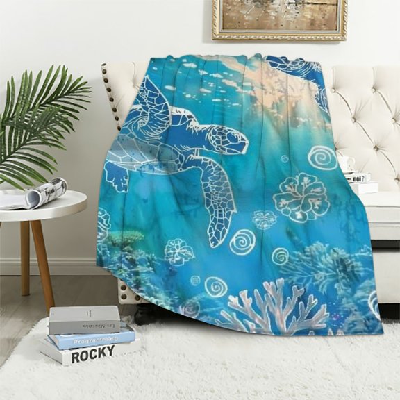 BCIIG Sea Turtle Blanket Gifts for Kids Adults Soft Warm Lightweight Cozy Cute Beach Turtles Silhouette Throw Blankets for Bed Living Room Sofa Couch Birthday Decor   40x50in