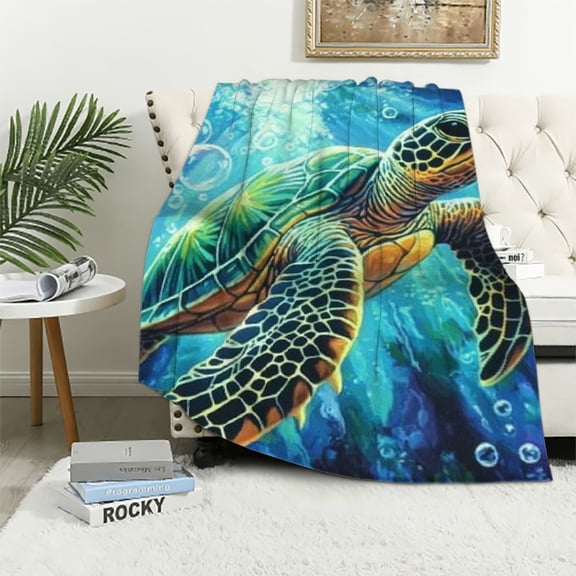 BCIIG Sea Turtle Blue Blanket Turtles Shell Waves Flannel Throw Blankets for Home Decor Couch Bed Sofa Soft Fuzzy Lightweight Gifts for Kids Adult  40x50in