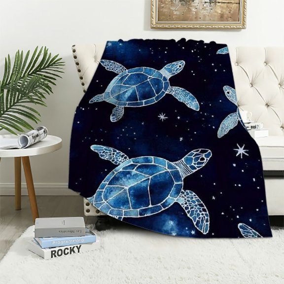 BCIIG Sea Turtle Plush Throw Blanket Ocean Flannel Blanket for Sofa Couch Reptile Tortoise All Season Bed Blanket Ocean Blue Blanket Room Decor 50x60in