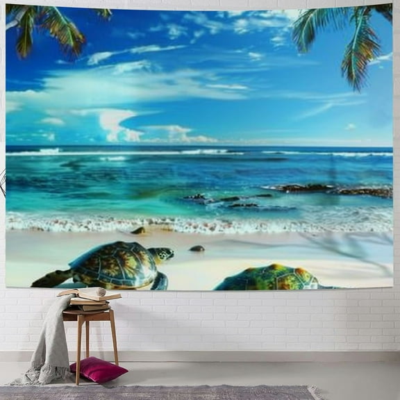 BCIIG Sea Turtle Tapestry for Bedroom For Kids Boys Girls Ocean Animal Tapestry Tropical Hawaii Wall Tapestry Summer Beach Tapestries Green Palm Tree Wall Hanging 40x30inch