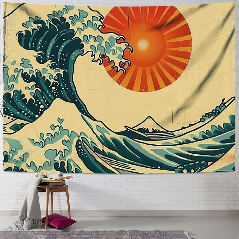 BCIIG Sea Waves Tapestry Blue Surf Vintage Nature Yellow Sun Old Paper Raster Tapestry Wall Hanging For Bedroom Living Room Dorm Home Decor Walmart