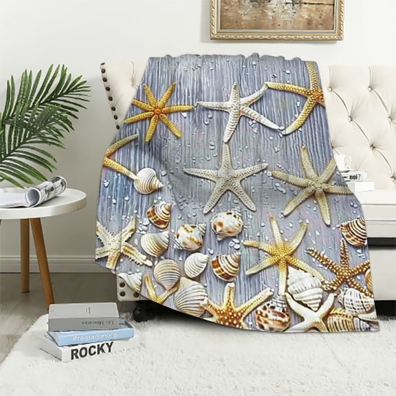 BCIIG Seashells Plush Blanket, Sea Shells on Timber Pattern Tropical Honeymoon Getaways Classic Marine Theme, Ultra Soft and Comfortable Micro-Fleece Blanket for Sofa or Bedroom,  40x50in