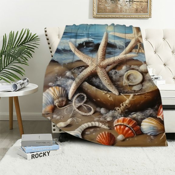 BCIIG Seashells Starfish Anchor Warm Lightweight Blanket Soft Fleece Blankets Throw Blanket for Living Room and Sofa Decor - All Seasons Super Soft Blanket 50x60in