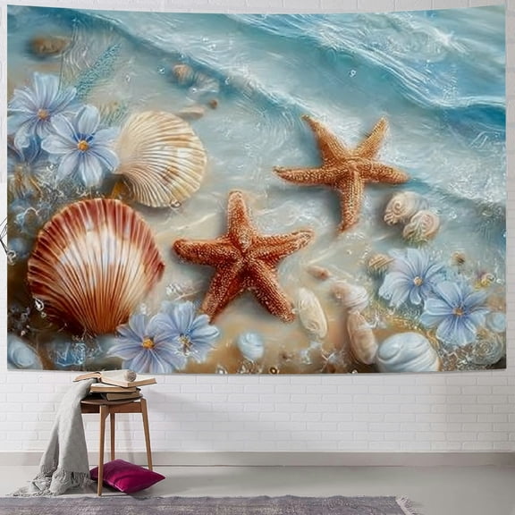 BCIIG Seashells Starfish Ocean Tapestry Wall Hanging Home Decor 40x30inch
