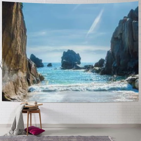 BCIIG Seaside landscape background Spring Sunshine Coast Rocks Photography background Tapestry decoration 40x60inch