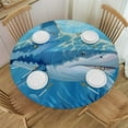 thumbnail image 1 of BCIIG Shark Fish Ocean Round Tablecloth 100% Polyester Fiber Stain Resistant Washable Indoor Outdoor Dining Wedding Party Home Kitchen Holiday Dinner Fitted 31"-35, 1 of 8