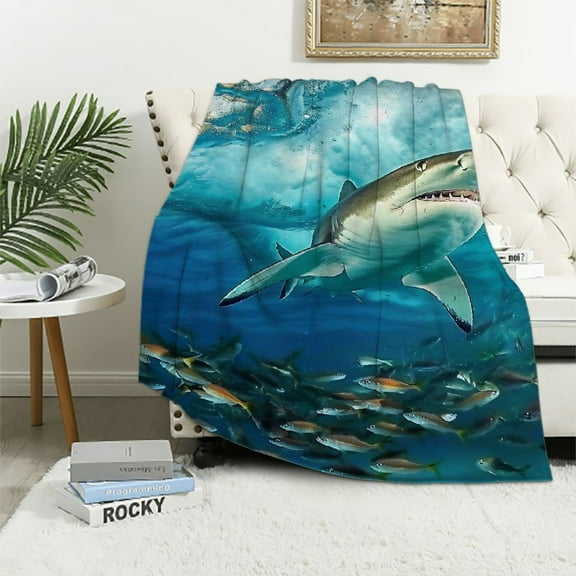 BCIIG Shark Fish Ocean Warm Lightweight Blanket Soft Fleece Throw Blanket Living Rooms Sofa Decor Cow Gifts All Seasons Super Soft Blanket 40x50in