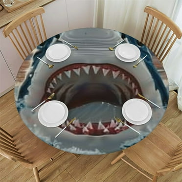 BCIIG Shark Round Tablecloth 100% Polyester Picnic Dining Kitchen Farmhouse - Stain-Resistant & Washable 31"-35
