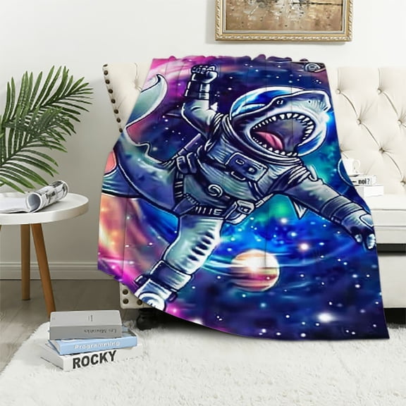 BCIIG Shark Space Suit Planets Warm Lightweight Blanket Soft Fleece Throw Blanket Living Rooms Sofa Decor Gifts All Seasons Cow Print Super Soft Blanket 40x50in