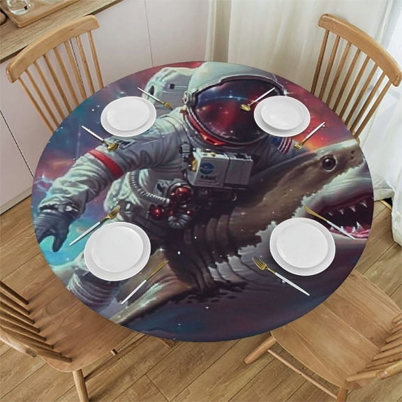 BCIIG Shark Space Suit Space Shuttle Round Tablecloth, Stain-Resistant, Washable, Ideal for Indoor and Outdoor Use, 100% Polyester Tablecloth Outdoor Fitted 31"-35