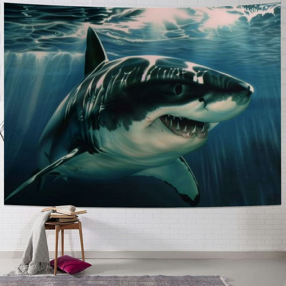 BCIIG Shark Tapestry Scary Shark Wall Hangings Underwater World Oasis Tapestries Sea Animal