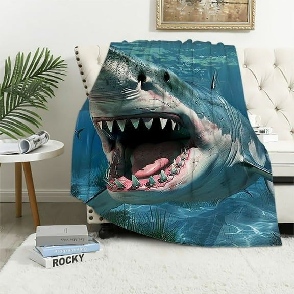 BCIIG Shark Teeth Fish Warm Lightweight Blanket Soft Fleece Blankets Throw Blanket for Living Rooms Sofa Decor All Seasons 50x60in