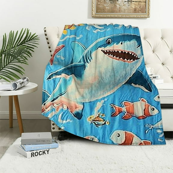 BCIIG Shark Theme Warm Lightweight Soft Fleece Throw Blanket Living Rooms Sofa Decor Gifts All Seasons Blanket 40x50in