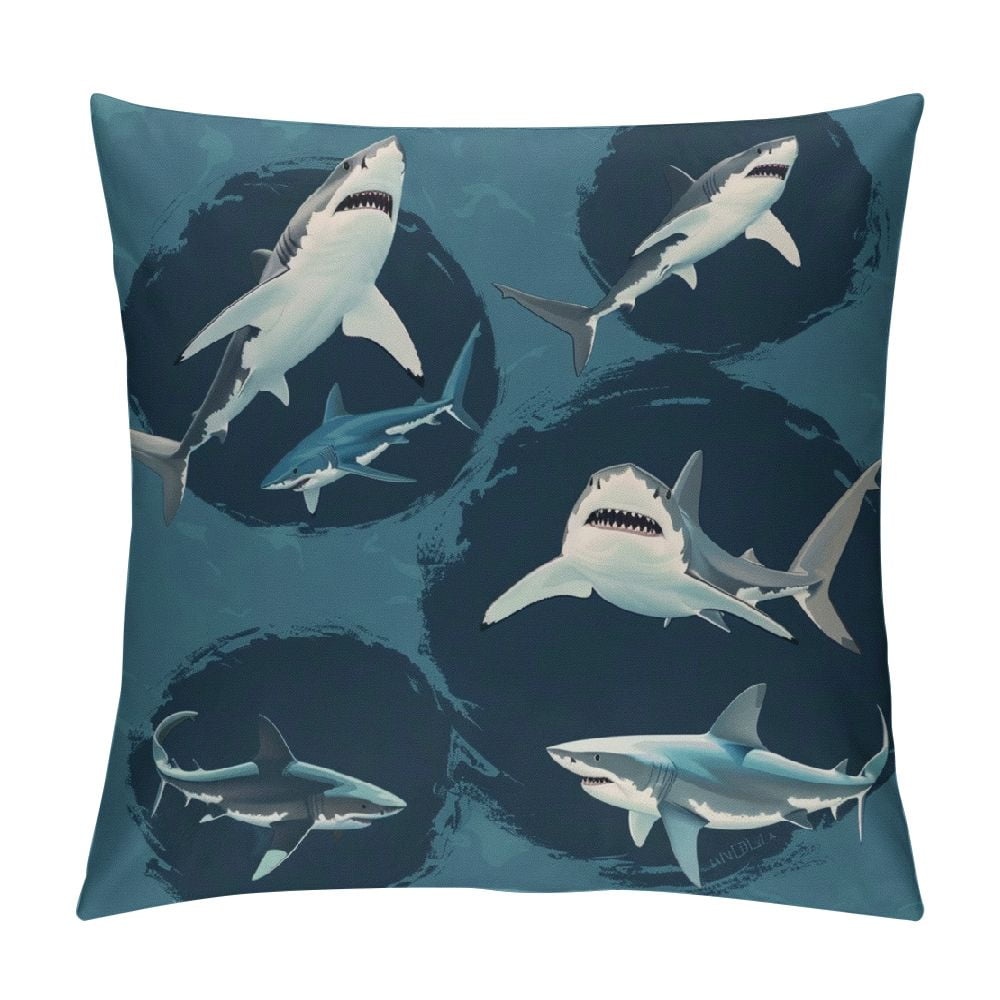 BCIIG Sharks Ocean Circle Graphic Decorative Pillow Cover for Home ...