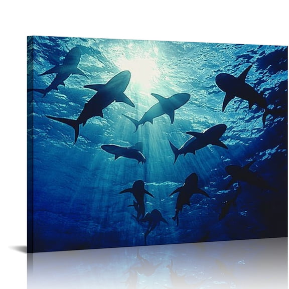 BCIIG Sharks Ocean Sunlight Wall Decor Art Print for Bathroom Living Room Bedroom Home Office 16x12in