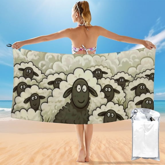 BCIIG Sheep Clouds Art Quick Dry Ultra-Fine Fiber Beach Towel 27.5x55in, Super Absorbent Lightweight Towel for Travel and Kids, Unique Bath Towel Gift, Compact Beach Towel 55x27.5in