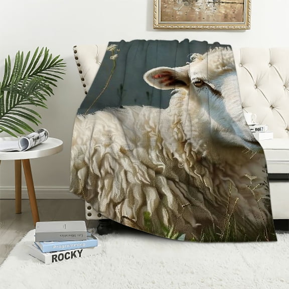 BCIIG Sheep, Grass, Baroque Warm Lightweight Blanket Soft Fleece Blanket Throw Living Room Sofa Decor Cow Gifts All Seasons 40x50in