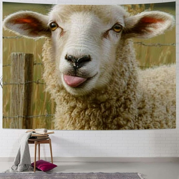 BCIIG Sheep Grass Fence Tapestry Wall Hanging Unique Style Graphic Tapestries Home Wall Decor Art for Living Room Bedroom Farmhouse Dorm 40x30inch