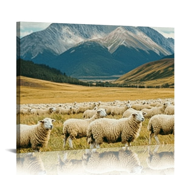 BCIIG Sheep Grass Mountain Canvas Wall Art for Living Room Bedroom Home Office Decor 16x12in