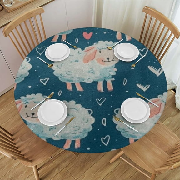 BCIIG Sheep Hearts Stars Round Table Cover Stain Resistant Washable Indoor Outdoor Tablecloth Kitchen Dining Wedding Parties 100% Polyester for Picnic Farmhouse Home Outdoor Decoration 31"-35