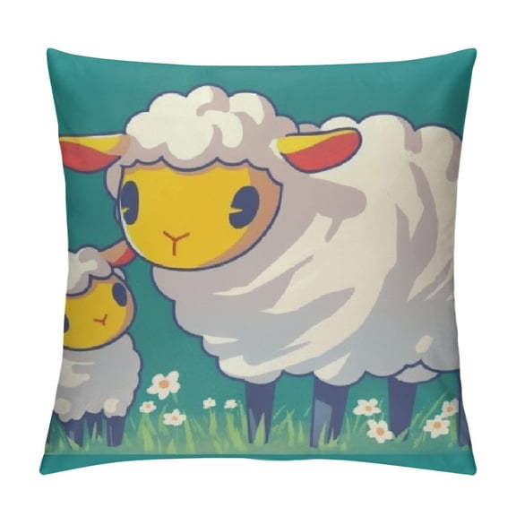 BCIIG Sheep Lamb Grass Decorative Throw Pillow Cover for Home Couch Living Room - Short Plush Home Furnishing 12x12in