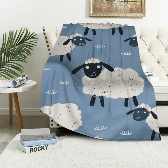 BCIIG Sheep Pattern Warm Lightweight Blanket Soft Fleece Blankets All Seasons Sofa Decor Cow Gifts 50x60in