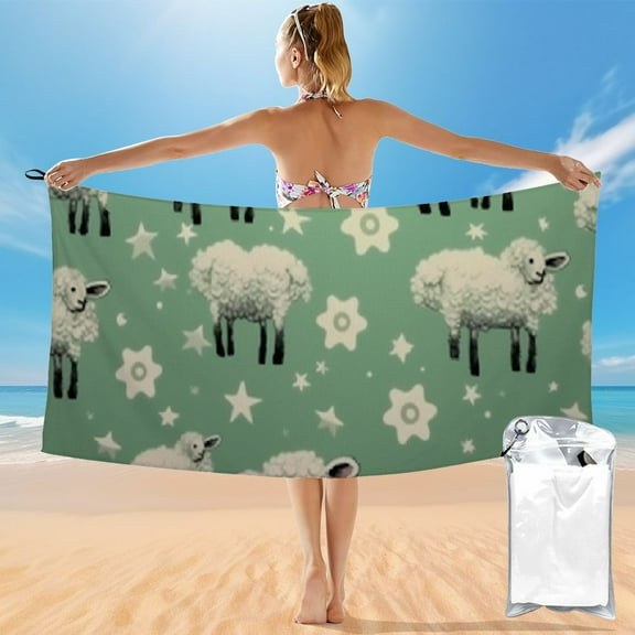 BCIIG Sheep Stars Kitsch Quick Dry Beach Towel Graphic Beach Towel for Travel and Kids, Super Absorbent Lightweight Towel, 27.5x55in 55x27.5in