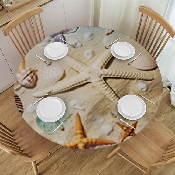 BCIIG Shells Starfish Beach Round Tablecloth 100% Polyester Fiber Stain-Resistant Washable Indoor Outdoor Home Kitchen Parties Holiday Dinner Tablecloth 42"-46