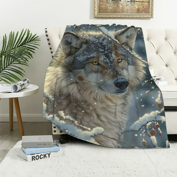 BCIIG Silent Wolf Fleece Blanket for Bed Size , Winter Fleece Throw Blanket for Women, Men and Kids, Super Soft Plush Wolf Blanket, Animal Print Blanket, Kids Fleece Blanket 60x80in