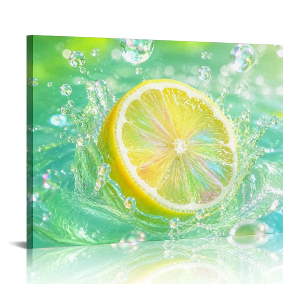 BCIIG Single Lemon Slice Splash Pattern Wall Art, HD Print Framed Canvas Wall Art, Ready An Excellent Gift Choice Suitable For Living Room Bedroom Kitchen Classroom Studio Family