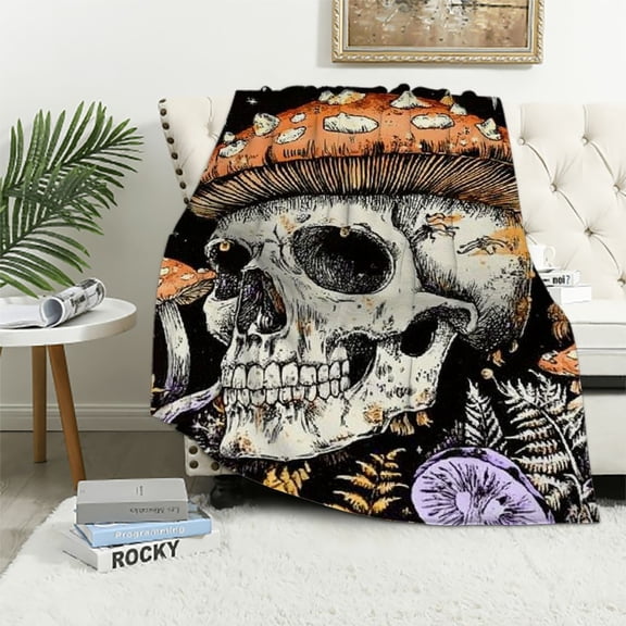 BCIIG Skeleton Paisley Boho Trippy  Blanket,Sun Moon Starry Sky Planets Throw Blanket for Sofa Adults,Mushroom Soft Blanket Bed Couch,Queen  60x80in