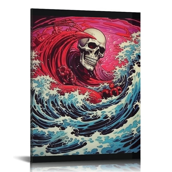 BCIIG Skeleton Wave Red Eye Fine Art Aesthetic Poster & Print Wall Painting for Living Room Bedroom Home Office Decor 12x16 in