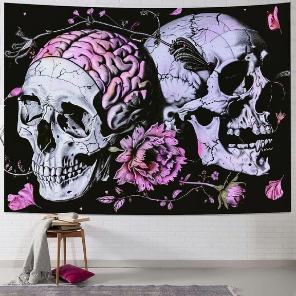 BCIIG Skull Brain Tapestry Trippy Skeleton Eyes Tapestry Goth Snake Tapestry Psychedelic Flowers Tapestry Horror Moon Phase Tapestry Wall Hanging for Bedroom Painting