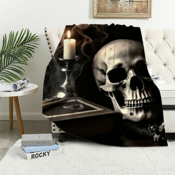 BCIIG Skull Clock Candle Theme Warm Lightweight Blanket Soft Fleece Blanket Throw for Living Rooms Sofa Decor All Seasons Gift 40x50in