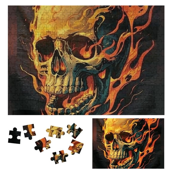 BCIIG Skull Flames Concept Art Wooden Jigsaw Puzzle Challenging Difficult Wood Puzzles for Adults Gift for Family Friends 300 PCS