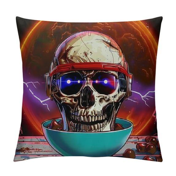 BCIIG Skull Helmet Food Bowl Graphic Decorative Throw Pillow Cover for Home Sofa Aesthetic Decor 1PC 12x12in