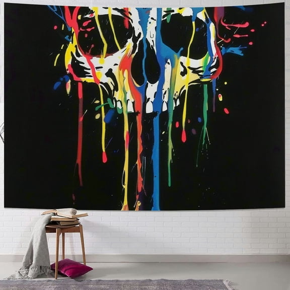 BCIIG Skull Rainbow Paint Drips Tapestry Wall Hanging Unique Style Graphic Tapestries Home Wall Decor Art for Living Room Bedroom Apartment Farmhouse Dorm - 4 Sizes Available 40x60inch