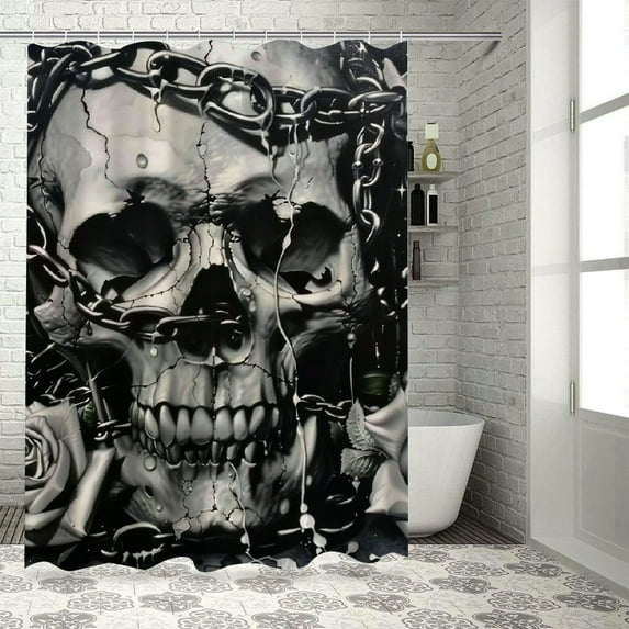 BCIIG Skull Roses Chains Bathroom Decor Set with Hooks Colorful Luxurious Graphic Print Polyester Fabric Fashion Shower Curtain Decoration Washable Shower Curtain 60x72