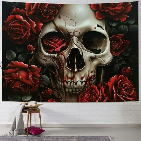 BCIIG Skull Roses Gothic Art Tapestry Wall Hanging Unique Style for Home Wall Decor Living Room Bedroom 40x30inch